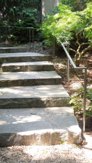 Stainless handrail offset for mounting in soil